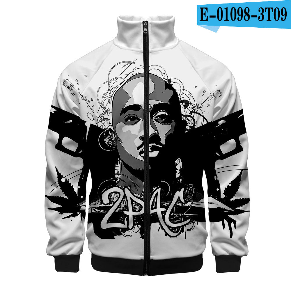 Rap singer 2PAC peripheral 3D color printed casual stand up collar sweatshirt - The Nex Store
