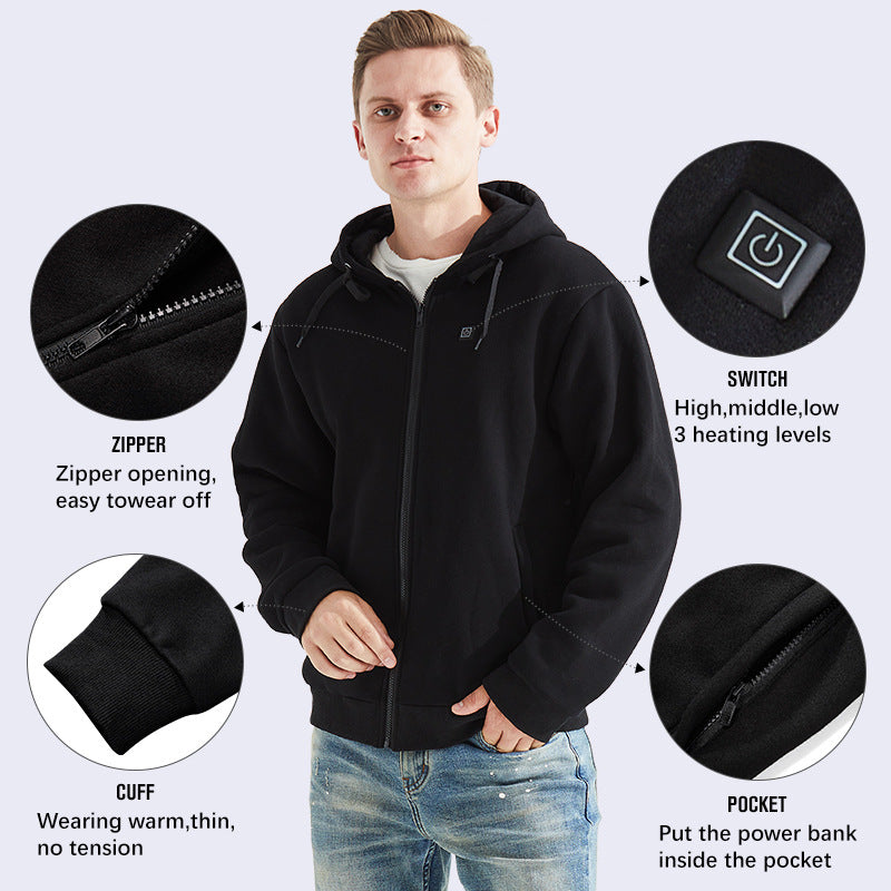 USB heated hoodie, comfortable and warm, power bank, charging and heating hoodie, heating jacket, electric heating jacket - The Nex Store