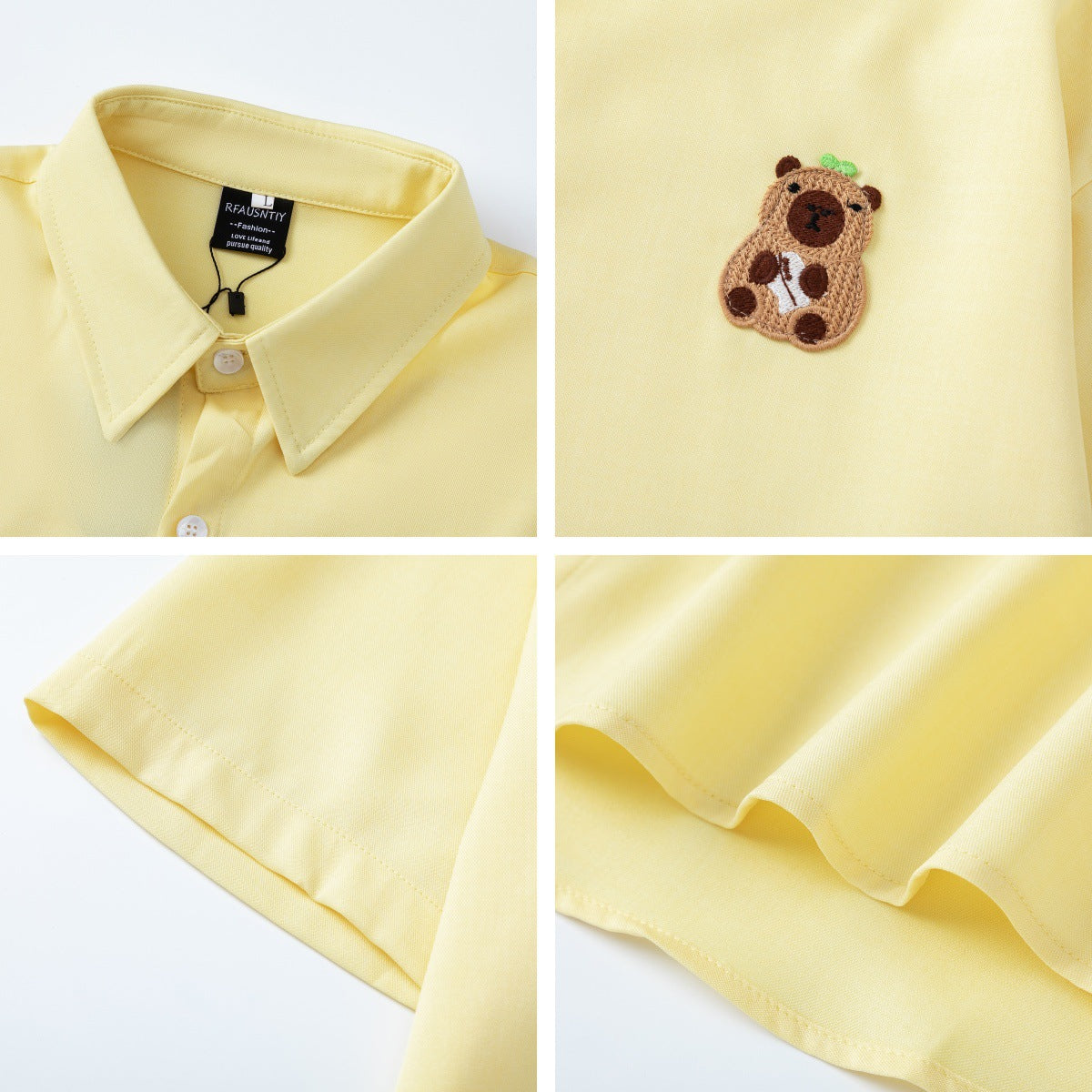 Retro Cute Cartoon Embroidery Short Sleeve Shirt Men's Design Loose Fit All-Match Couple Shirt - The Nex Store