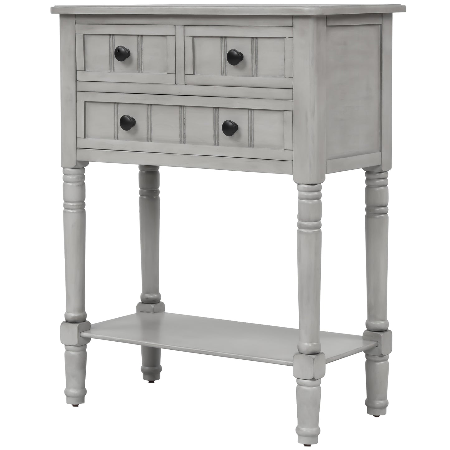 TREXM Narrow Console Desk, Thin Sofa Table with Three Storage Drawers and Living Room Bottom Shelves (Grey Washed) - The Nex Store