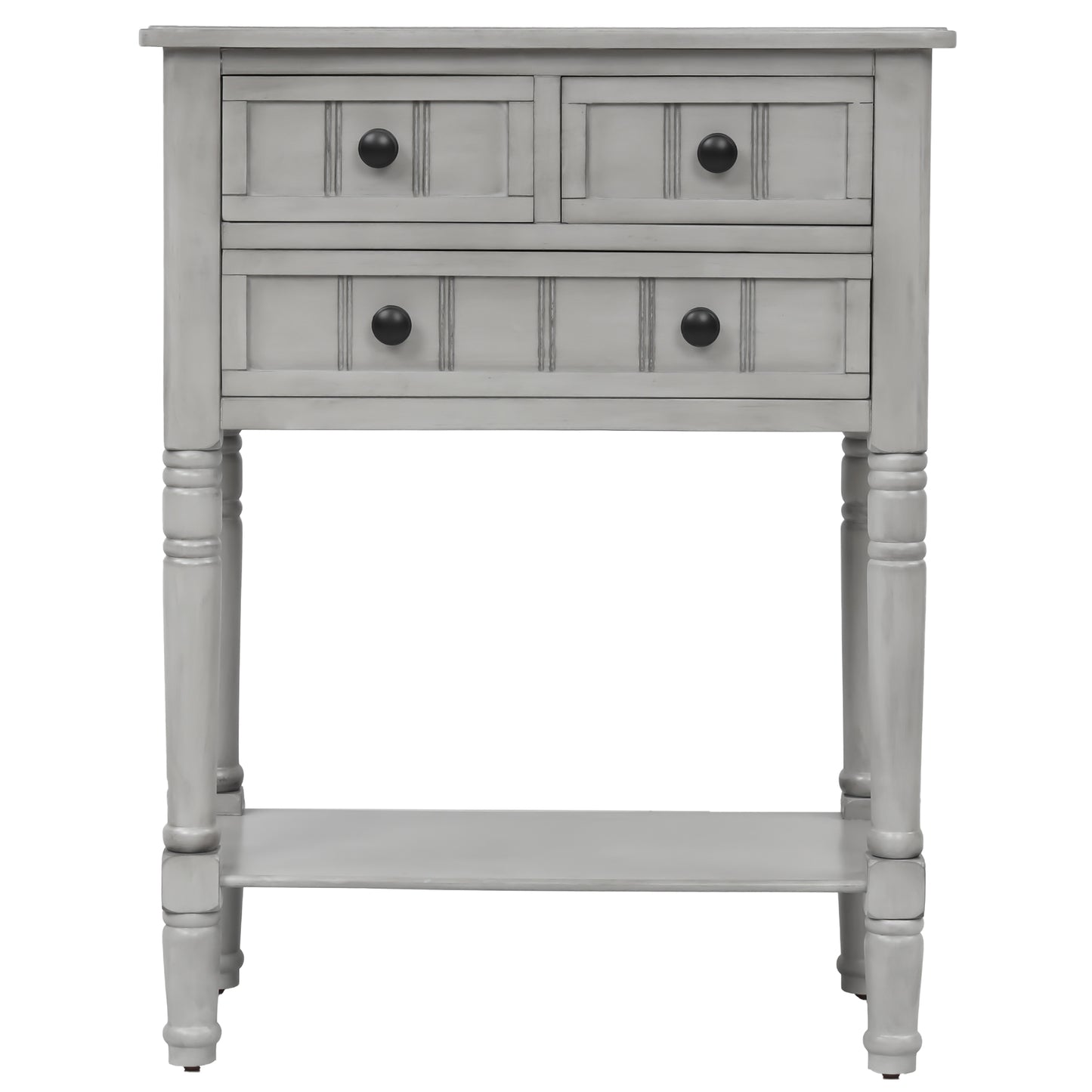 TREXM Narrow Console Desk, Thin Sofa Table with Three Storage Drawers and Living Room Bottom Shelves (Grey Washed) - The Nex Store