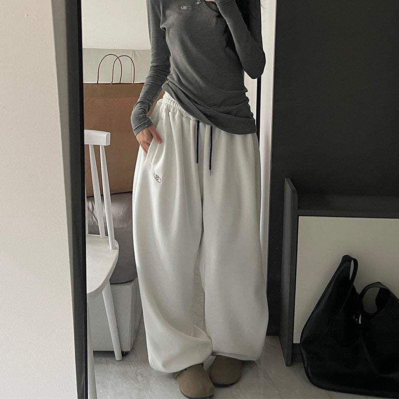 Cotton flannel snow sweatpants with loose silhouette leg binding and floor mopping sports pants - The Nex Store