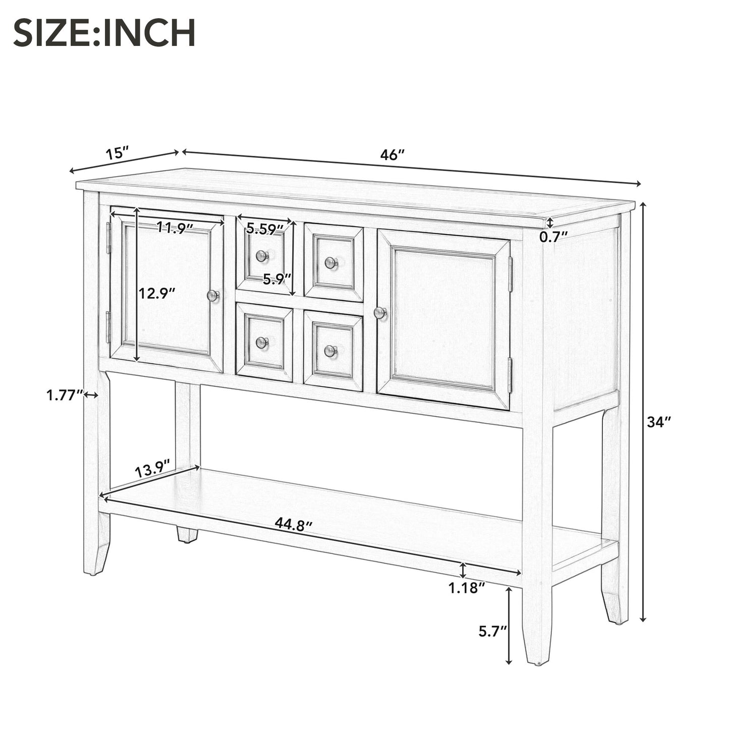 REXM Cambridge Series Spacious Storage Retro Console Desk with Four Small Drawers and Bottom Shelf - The Nex Store
