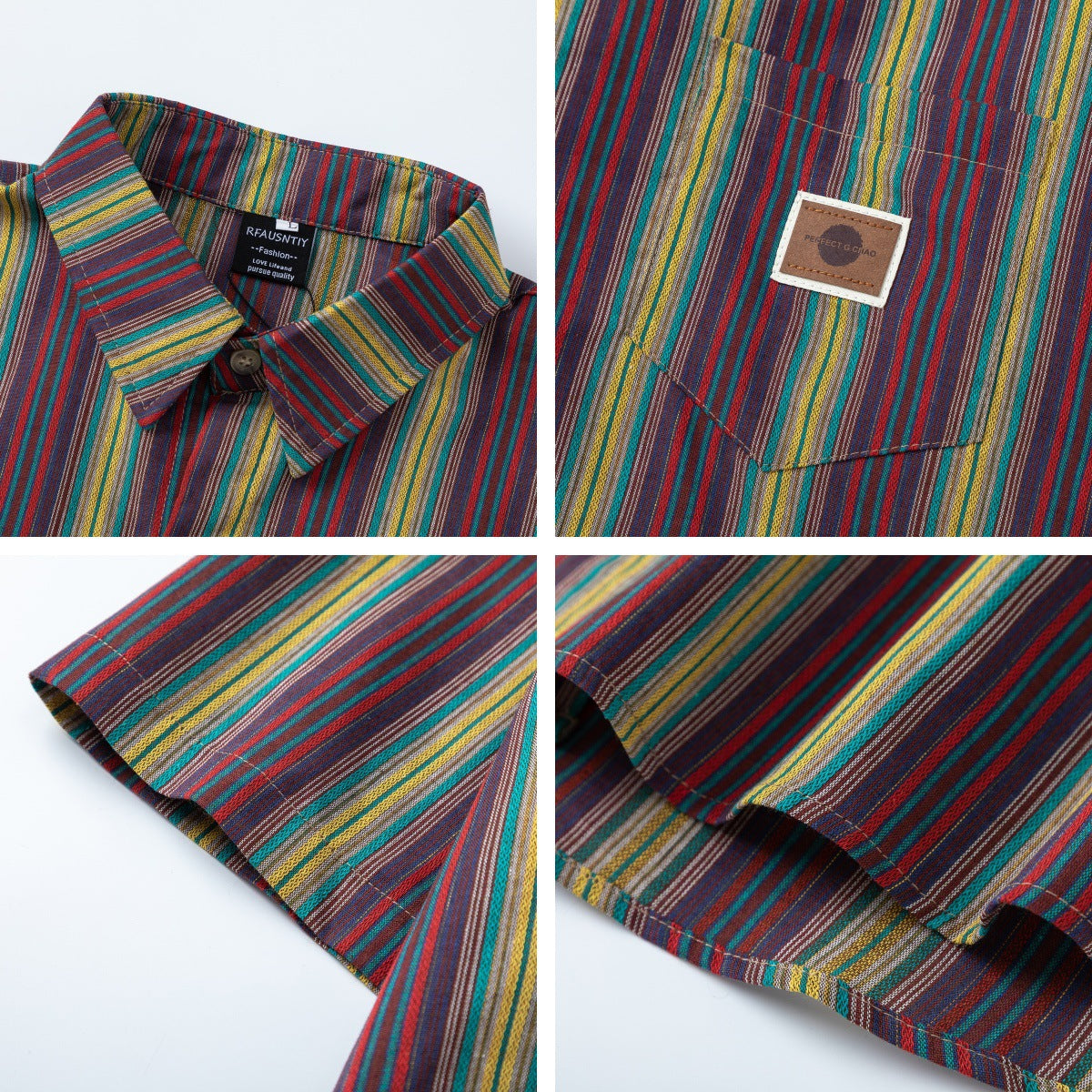 Retro Colorful Striped Short-Sleeved Shirt for Men and Women - The Nex Store