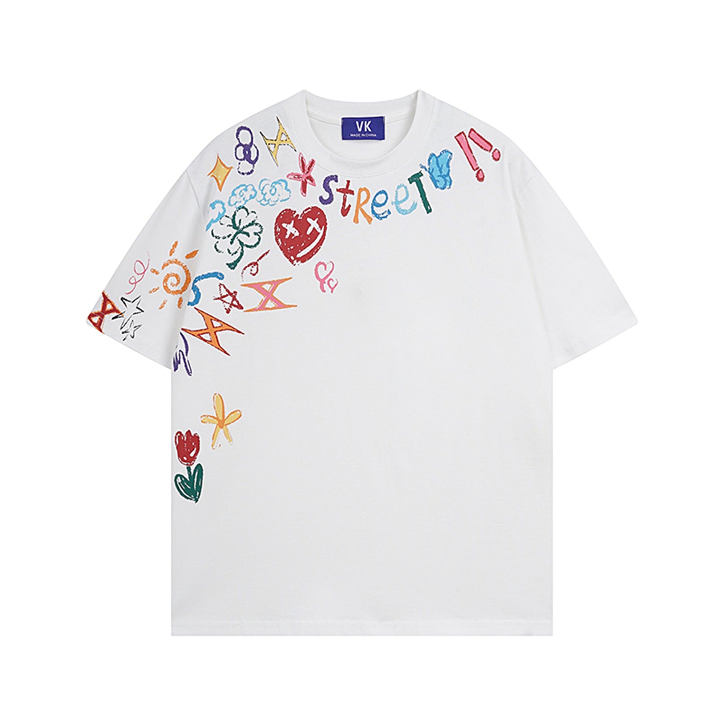 Retro Fun Graffiti Print Pure Cotton Heavyweight Short Sleeve T-Shirt Unisex Loose Casual Couple Top - The Nex Store