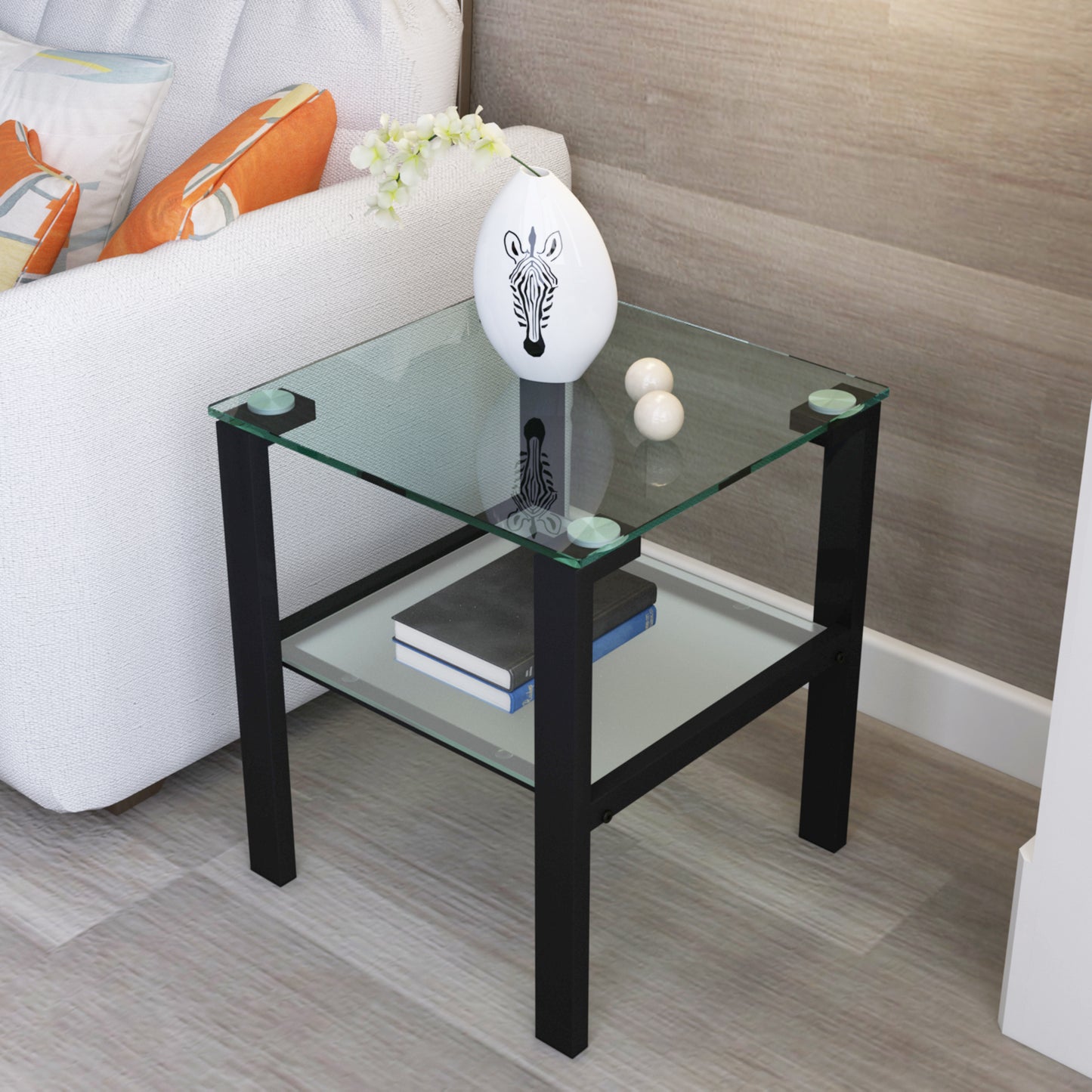 Glass two layer tea table, small round table, bedroom corner table, living room black side table - The Nex Store