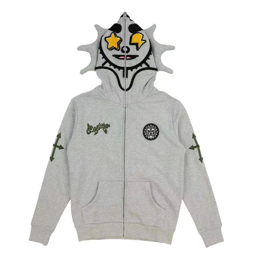 New trendy cartoon printed camouflage patchwork cardigan with zipper and hoodie for teenagers' casual hoodie - The Nex Store