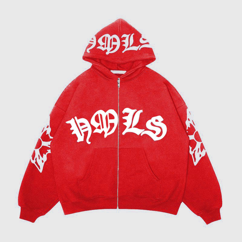 Zipper hoodie Gothic letter printed hoodie oversized hoodie - The Nex Store