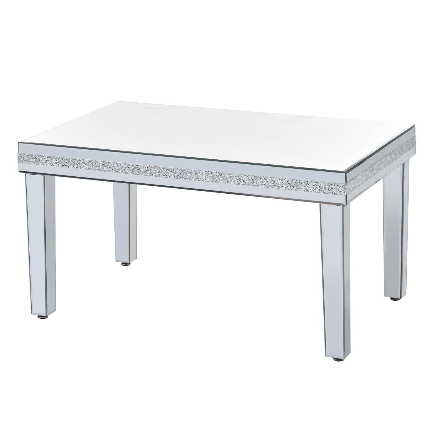 The ON-TRANS stylish modern glass mirrored coffee table features a crystal design and adjustable height legs in silver - The Nex Store