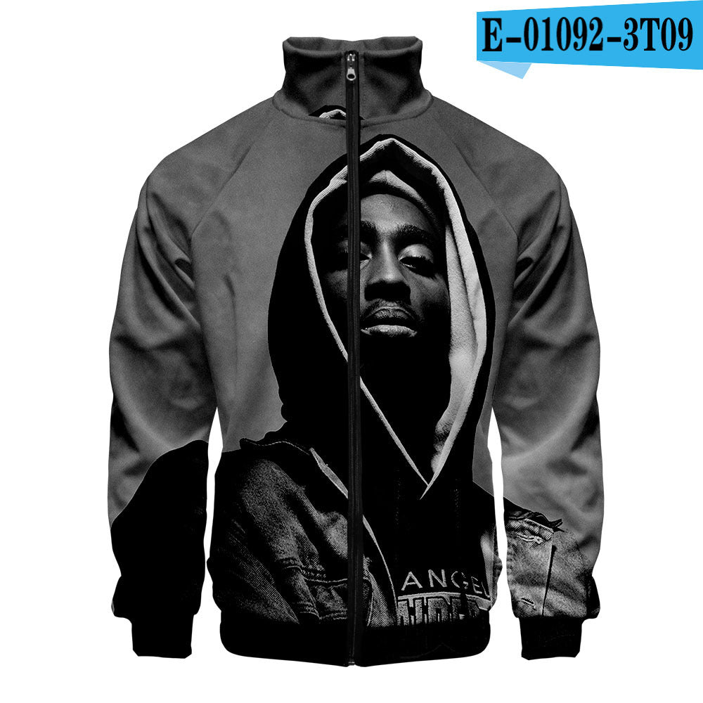 Rap singer 2PAC peripheral 3D color printed casual stand up collar sweatshirt - The Nex Store