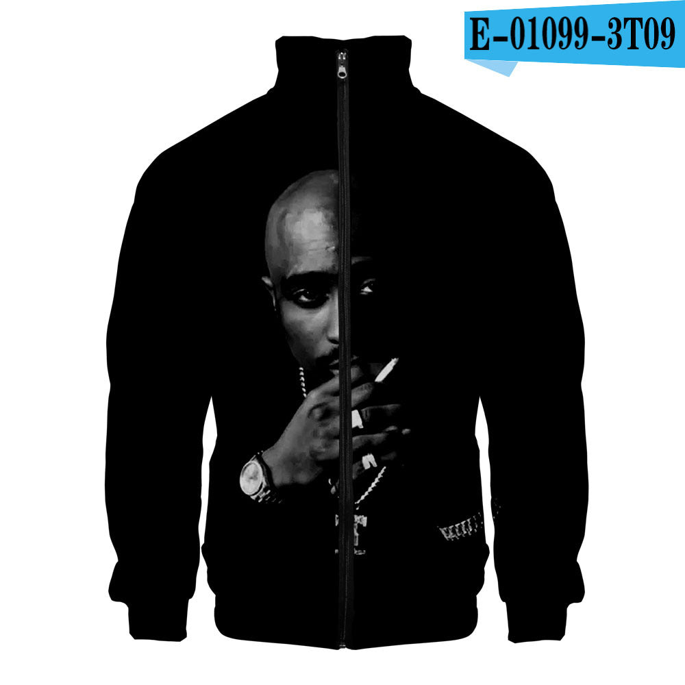 Rap singer 2PAC peripheral 3D color printed casual stand up collar sweatshirt - The Nex Store