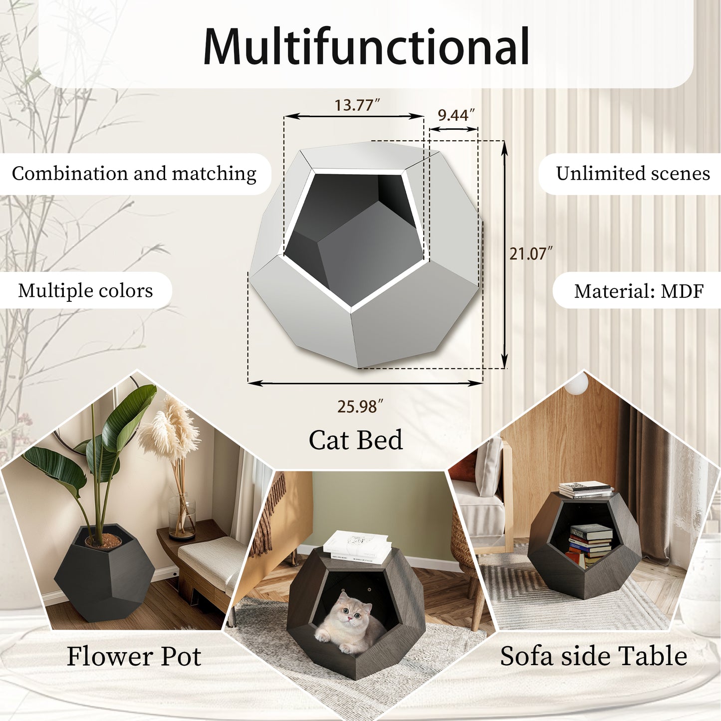 25.98'' Modern Pet Furniture Cat Litter, Sofa Side Table, Planter MDF Multifunctional Furniture, Burmese Sumac - The Nex Store