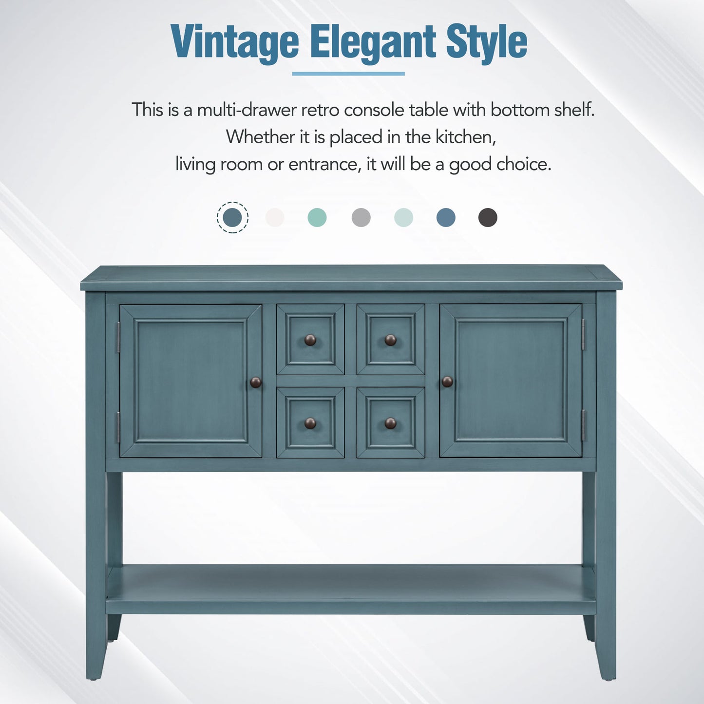 REXM Cambridge Series Spacious Storage Retro Console Desk with Four Small Drawers and Bottom Shelf - The Nex Store