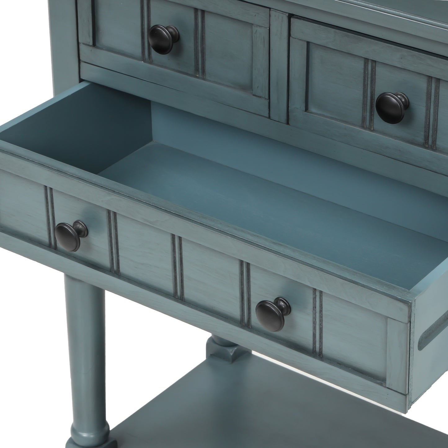TREXM Narrow Console Table, Slim Sofa Table with Three Storage Drawers and Bottom Shelf for Living Room, Easy Assembly (Navy) - The Nex Store