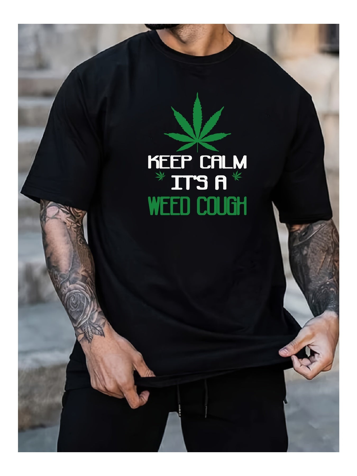 Keep Calm Its A Weed Cough Funny Marijuana TShirt With Leaf Design - The Nex Store