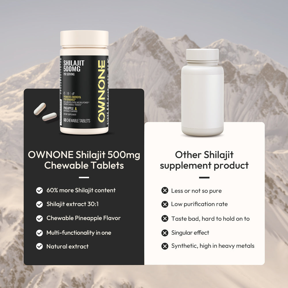 OWNONE SHILAJIT Chewable Tablets 15000MG High Content For Muscle,Energy,Strength Athletic Performance Support Pineapple Flavor 60 Tablets - The Nex Store