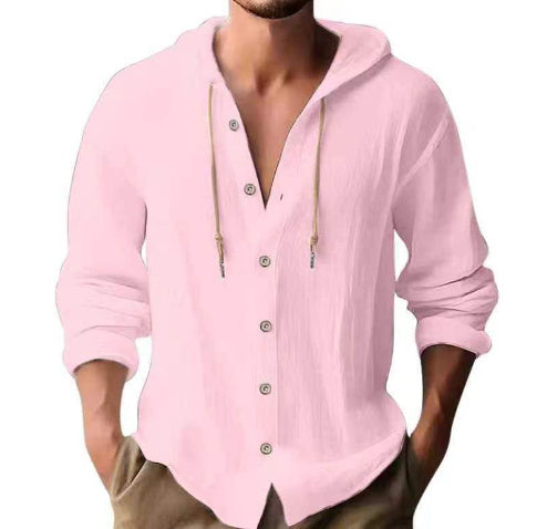 Cotton And Linen Shirt Hooded Sweater Button Long Sleeve - The Nex Store