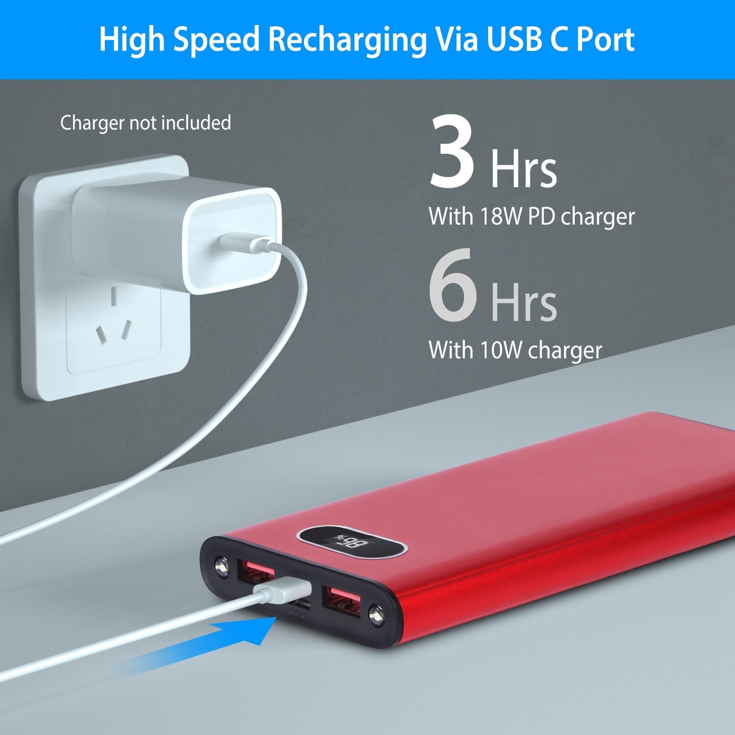 Green-Black-Red Color Options -- 1Pc 20000Mah Power Bank Portable Charger External Battery Pack 22.5W Super Fast Charging With LED Display Flashlight Fit For IOS Phone - The Nex Store