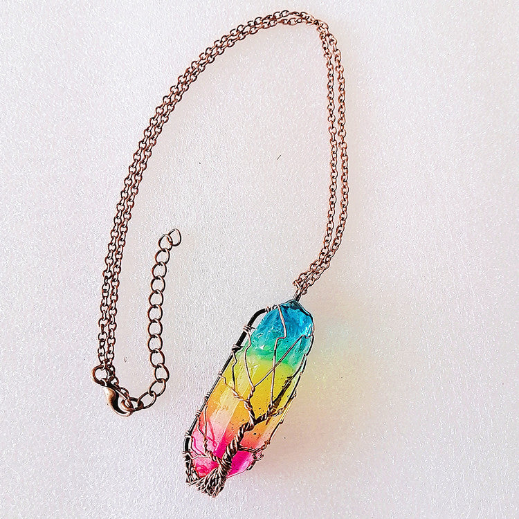 Hot Selling Stone Crystal Pillar Tree Of Life Pendant Ins Fashion Necklace - The Nex Store