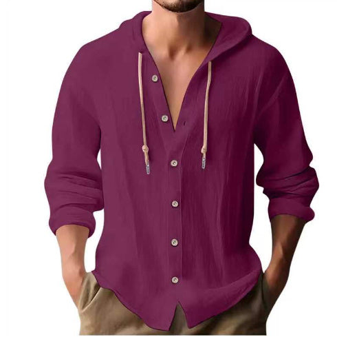 Cotton And Linen Shirt Hooded Sweater Button Long Sleeve - The Nex Store