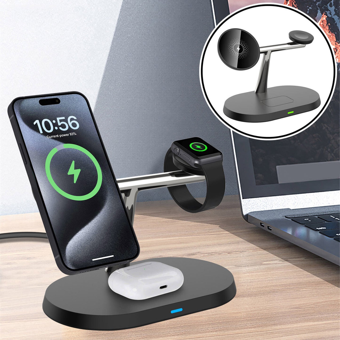 3in1 Magnetic Wireless Charger Stand For IWatch AirPod 15 14 13 16 - The Nex Store