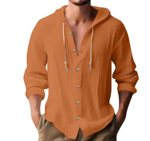 Cotton And Linen Shirt Hooded Sweater Button Long Sleeve - The Nex Store