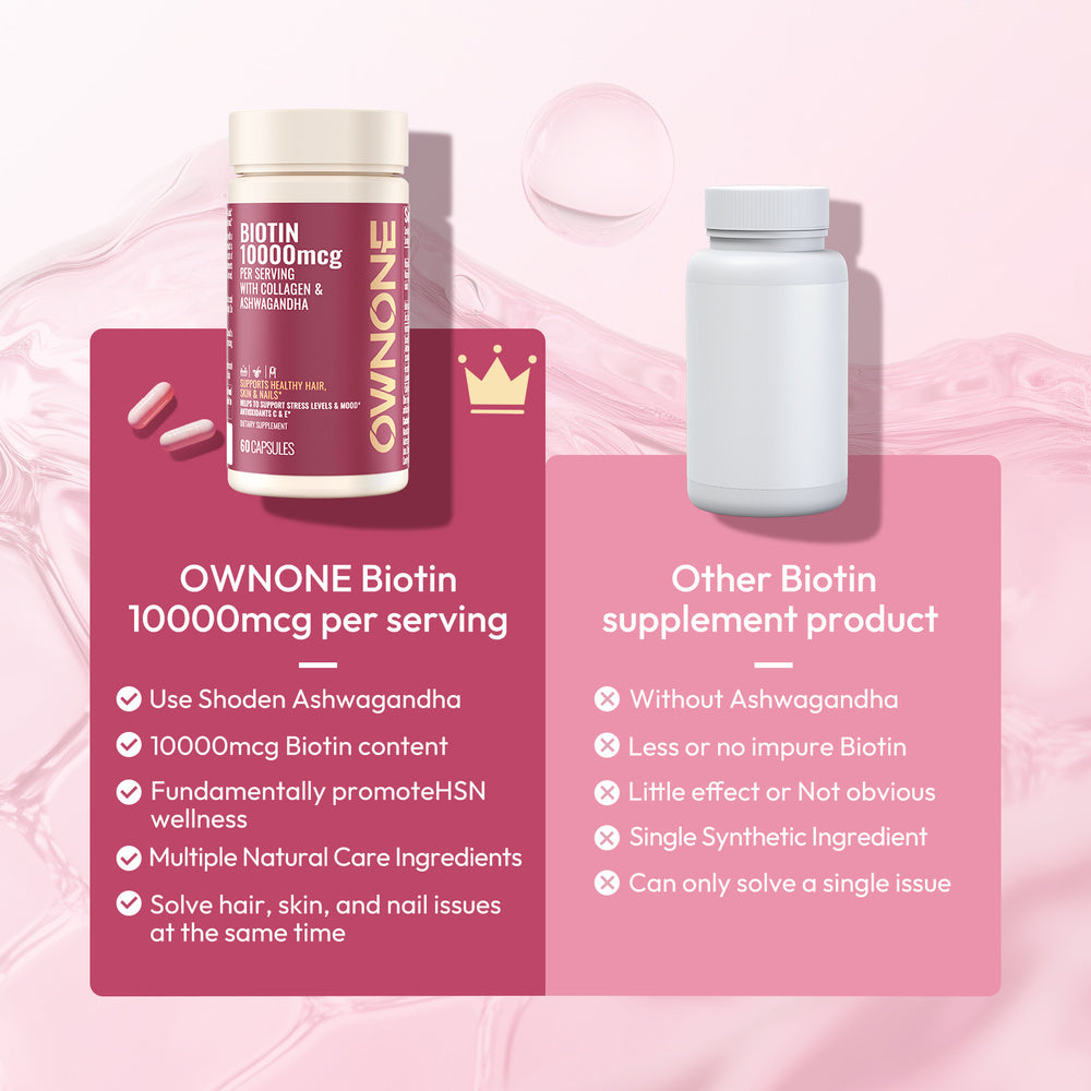 OWNONE Biotin Per Serving-HSN Care Promote Hair, Skin, Nails Growth Shoden Ashwagandha Extract Support Stress & Mood Multiple Natural Ingredients All In One 60 Capsules - The Nex Store