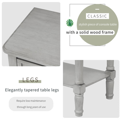 TREXM Narrow Console Desk, Thin Sofa Table with Three Storage Drawers and Living Room Bottom Shelves (Grey Washed) - The Nex Store