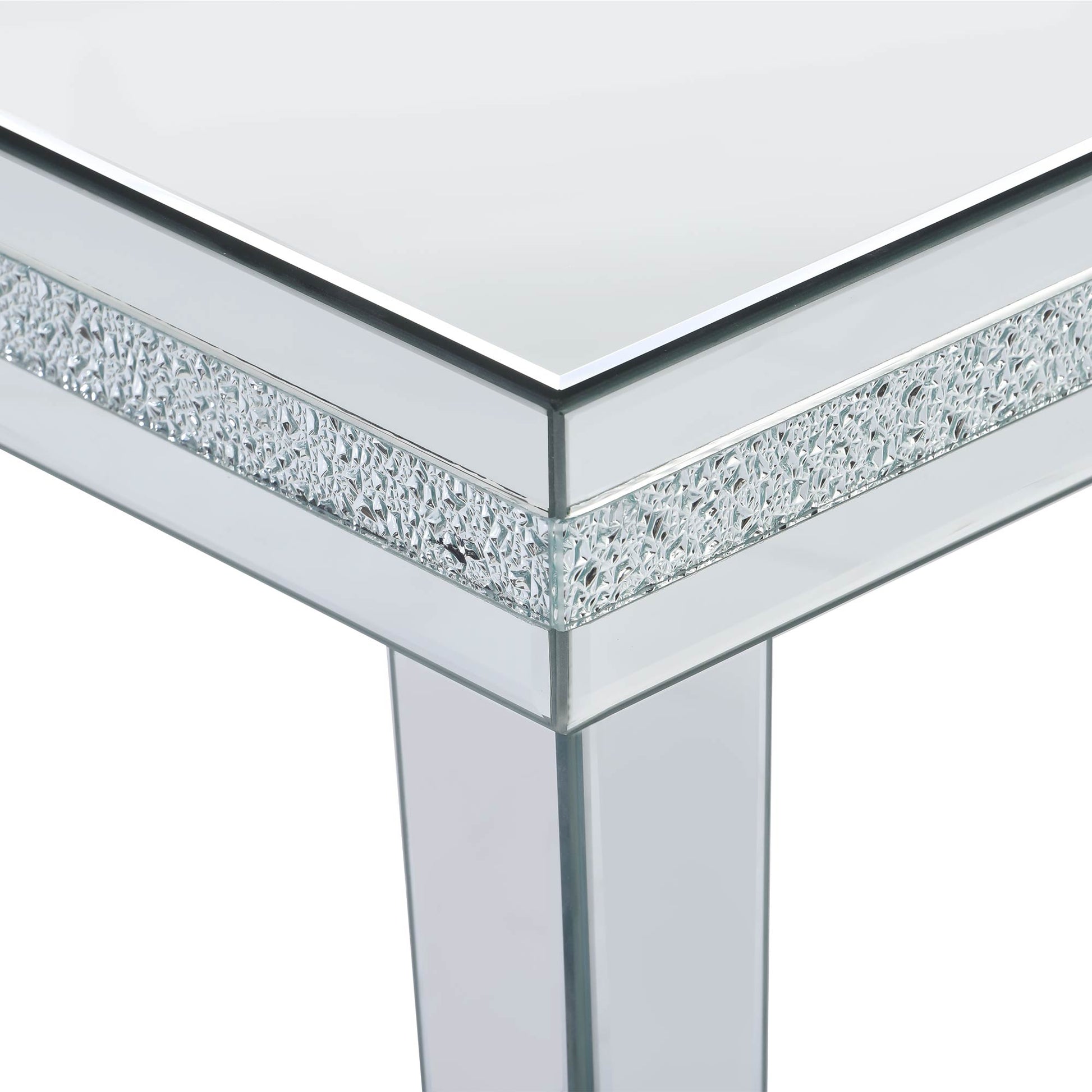The ON-TRANS stylish modern glass mirrored coffee table features a crystal design and adjustable height legs in silver - The Nex Store