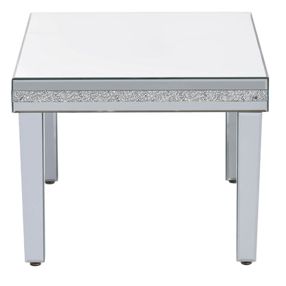 The ON-TRANS stylish modern glass mirrored coffee table features a crystal design and adjustable height legs in silver - The Nex Store