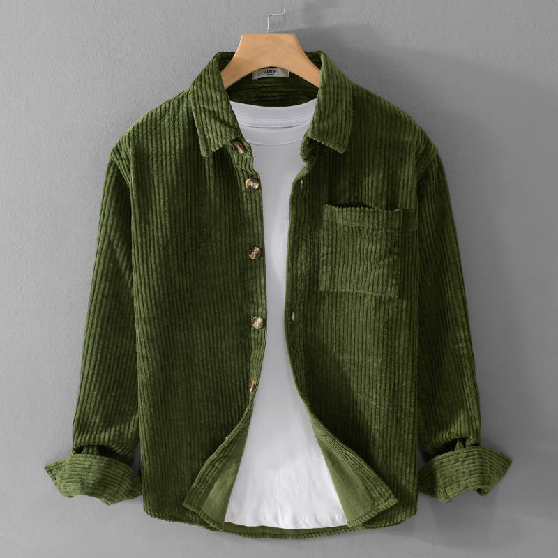 Autumn and winter men's corduroy long sleeved shirt, simple, casual, trendy, retro, handsome men's shirt - The Nex Store