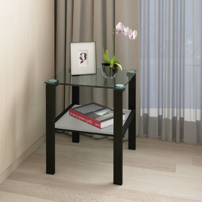 Glass two layer tea table, small round table, bedroom corner table, living room black side table - The Nex Store