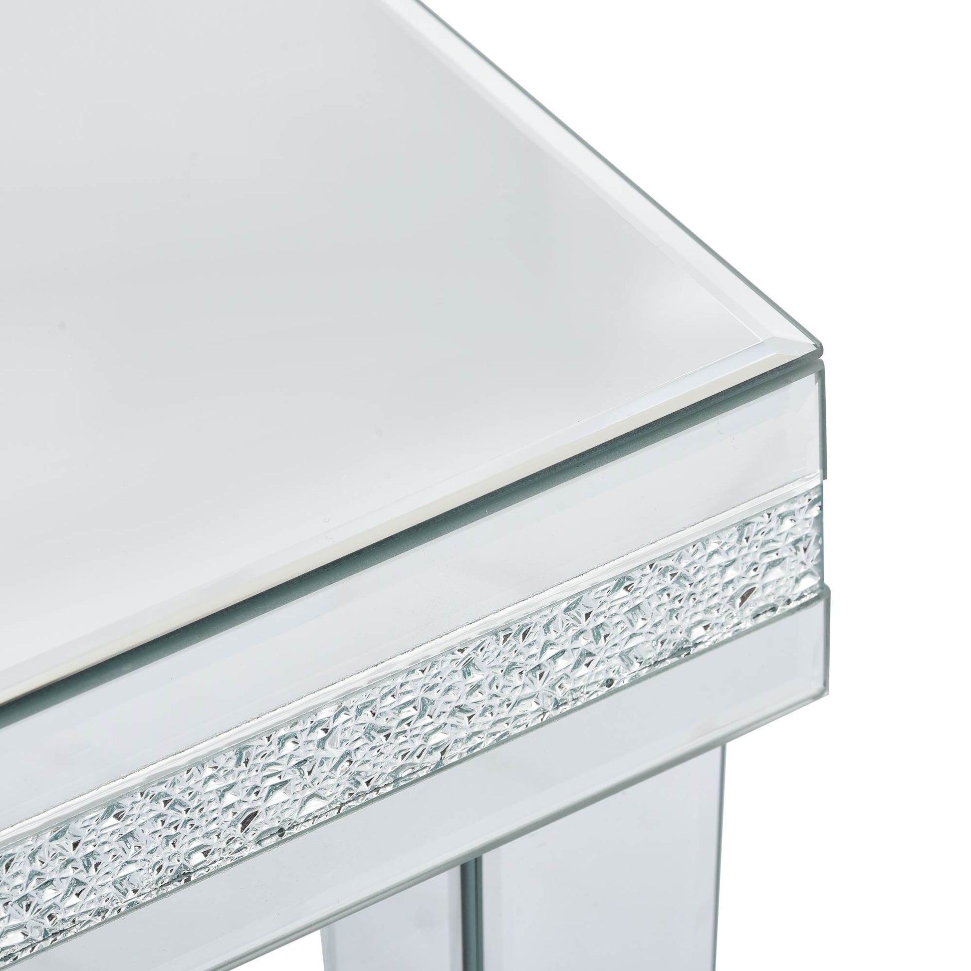 The ON-TRANS stylish modern glass mirrored coffee table features a crystal design and adjustable height legs in silver - The Nex Store