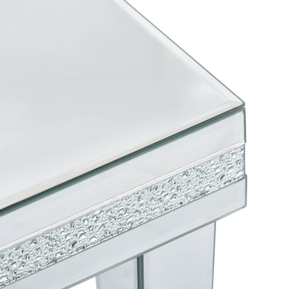 The ON-TRANS stylish modern glass mirrored coffee table features a crystal design and adjustable height legs in silver - The Nex Store
