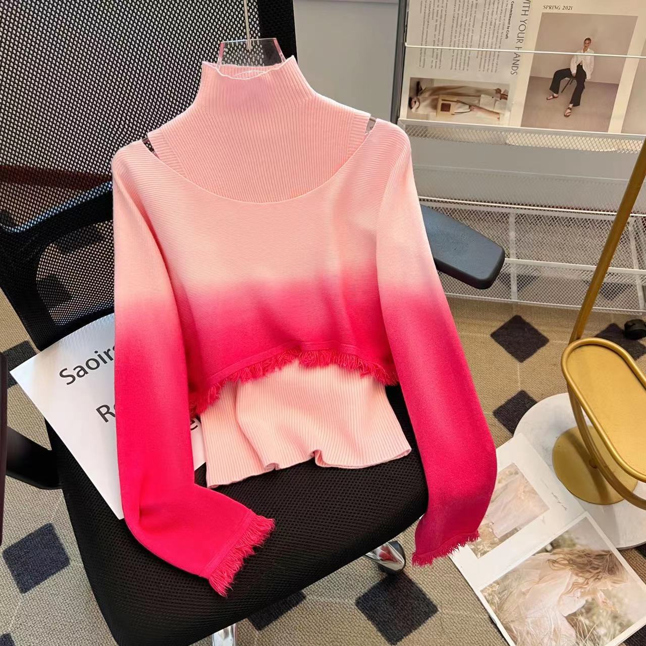 High end and stylish women's gradient color sweater, knitted cape, tea style outfit top, autumn and winter ins trend - The Nex Store