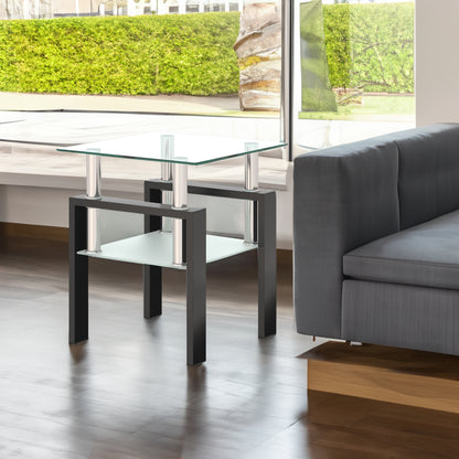 1-Piece Modern Tempered Glass Tea Table Coffee Table End Table, Square Table for Living Room, Transparent/Black - The Nex Store