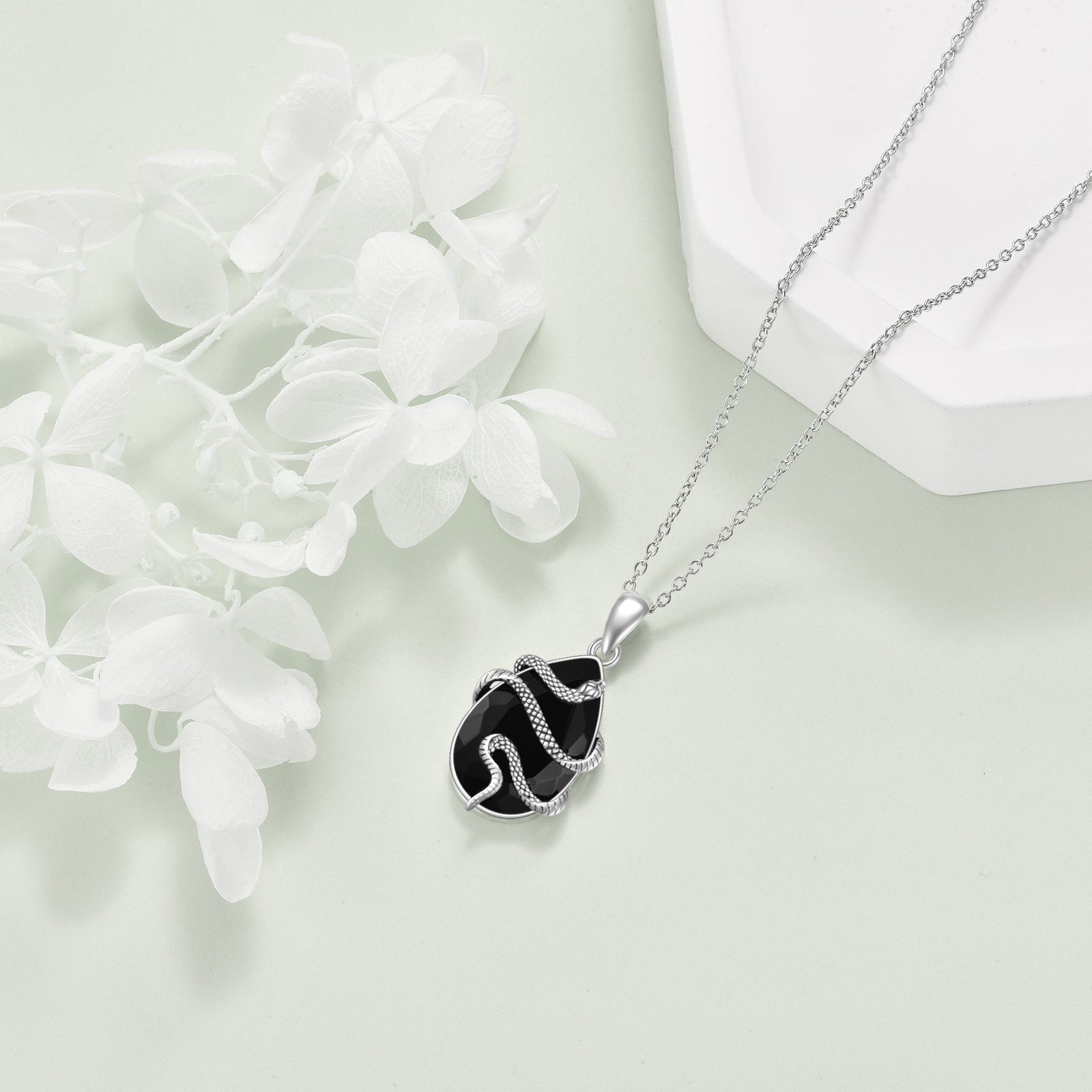 Sterling Silver Black Obsidian Tourmaline Crystal Snake Necklace Jewelry as Gifts - The Nex Store