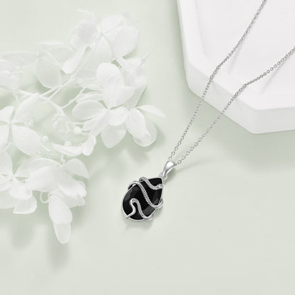 Sterling Silver Black Obsidian Tourmaline Crystal Snake Necklace Jewelry as Gifts - The Nex Store