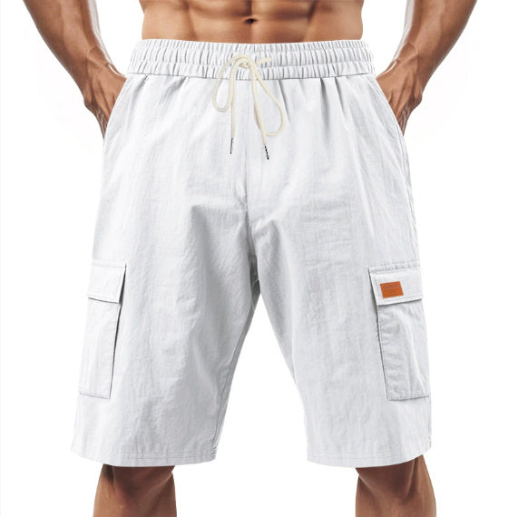 Loose Sports And Leisure Solid Color Linen Drawstring Shorts - The Nex Store