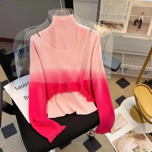High end and stylish women's gradient color sweater, knitted cape, tea style outfit top, autumn and winter ins trend - The Nex Store