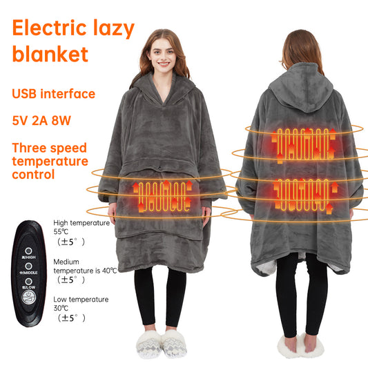 USB carbon fiber heated lazy blanket can be worn in winter, thick heating, washable lazy hoodie electric blanket - The Nex Store
