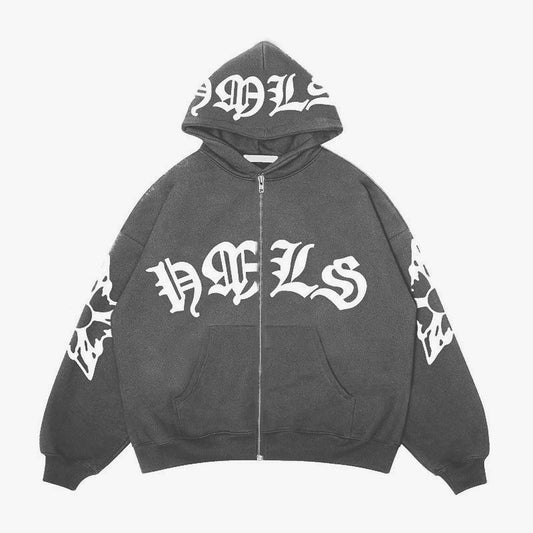 Zipper hoodie Gothic letter printed hoodie oversized hoodie - The Nex Store