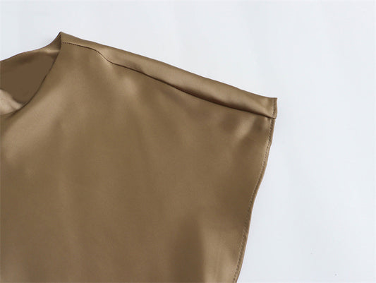 Satin Party Evening Women Midi Dress Elegant Keyhole Back A-Line Robe Sleeveless Female Long Dresses - The Nex Store