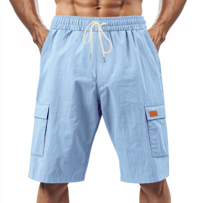 Loose Sports And Leisure Solid Color Linen Drawstring Shorts - The Nex Store