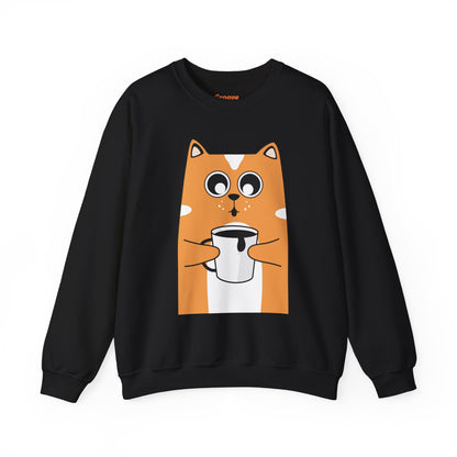 Cute Cat Mug Sweatshirt, Cozy Crewneck, Cat Lover Gift, Animal Apparel, Perfect for Fall, Fun Pet Sweatshirt - The Nex Store