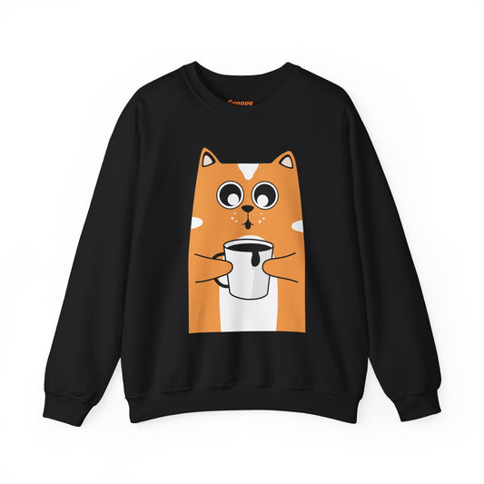 Cute Cat Mug Sweatshirt, Cozy Crewneck, Cat Lover Gift, Animal Apparel, Perfect for Fall, Fun Pet Sweatshirt - The Nex Store