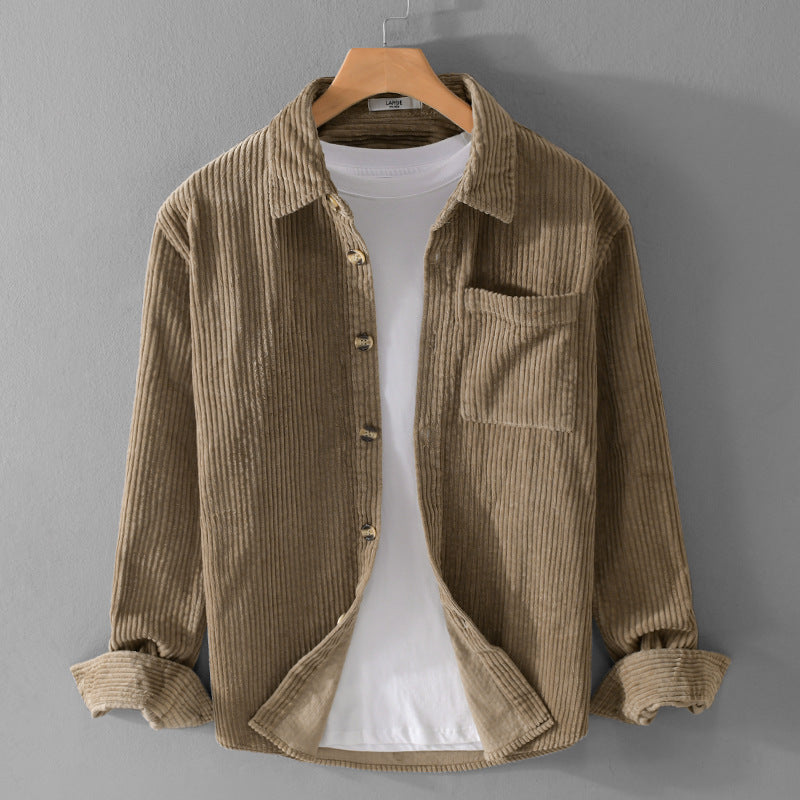 Autumn and winter men's corduroy long sleeved shirt, simple, casual, trendy, retro, handsome men's shirt - The Nex Store