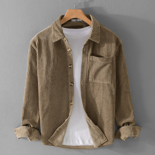 Autumn and winter men's corduroy long sleeved shirt, simple, casual, trendy, retro, handsome men's shirt - The Nex Store