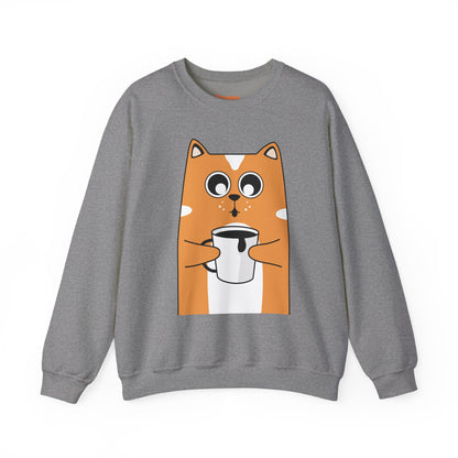 Cute Cat Mug Sweatshirt, Cozy Crewneck, Cat Lover Gift, Animal Apparel, Perfect for Fall, Fun Pet Sweatshirt - The Nex Store