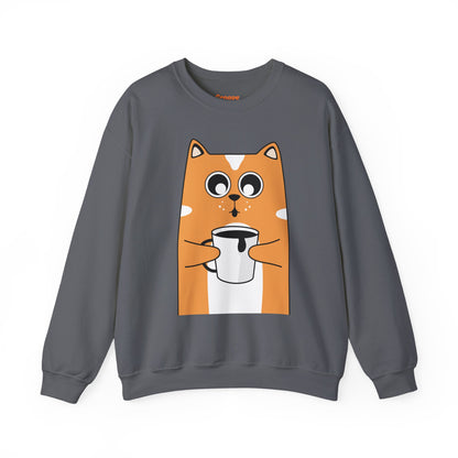 Cute Cat Mug Sweatshirt, Cozy Crewneck, Cat Lover Gift, Animal Apparel, Perfect for Fall, Fun Pet Sweatshirt - The Nex Store